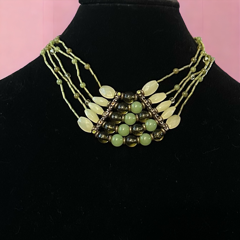 Vintage Vclm Multi Strand Bead Collar Necklace And Earrings Set